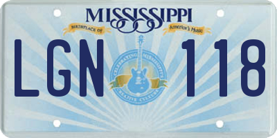 MS license plate LGN118