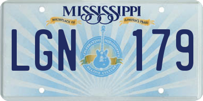 MS license plate LGN179