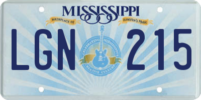 MS license plate LGN215