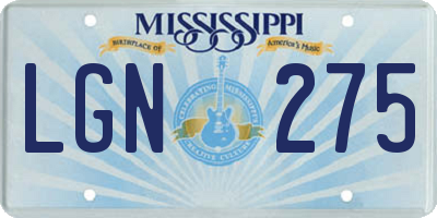 MS license plate LGN275