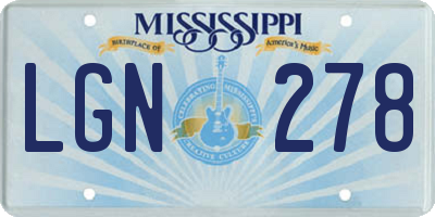 MS license plate LGN278