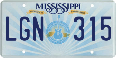 MS license plate LGN315