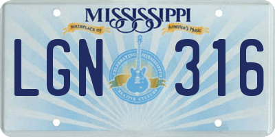 MS license plate LGN316