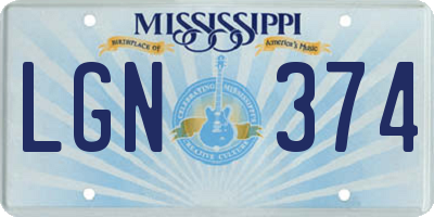 MS license plate LGN374