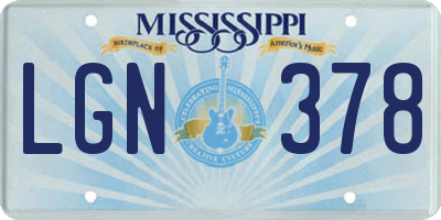 MS license plate LGN378