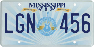 MS license plate LGN456