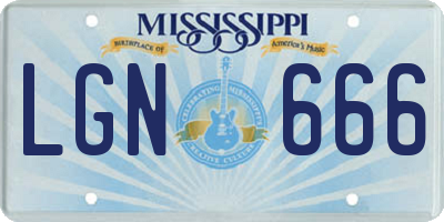 MS license plate LGN666