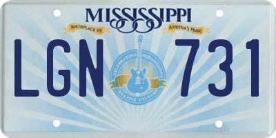 MS license plate LGN731