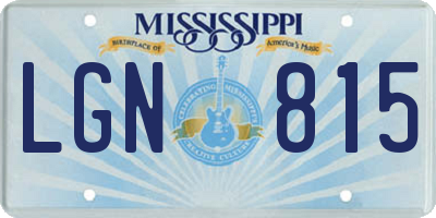 MS license plate LGN815