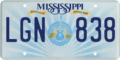 MS license plate LGN838