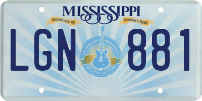 MS license plate LGN881