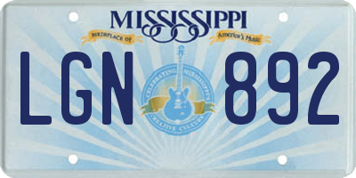 MS license plate LGN892