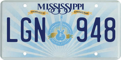 MS license plate LGN948