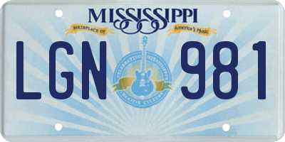 MS license plate LGN981