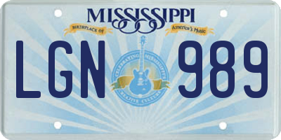MS license plate LGN989