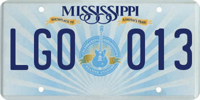 MS license plate LGO013