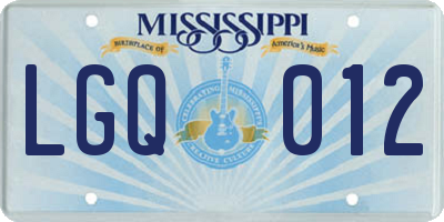 MS license plate LGQ012
