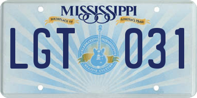MS license plate LGT031
