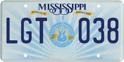 MS license plate LGT038