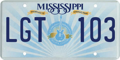 MS license plate LGT103