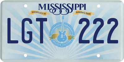 MS license plate LGT222