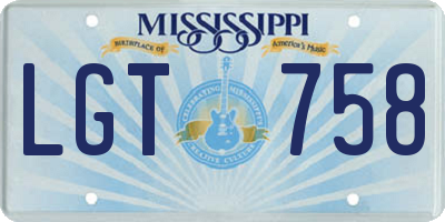 MS license plate LGT758