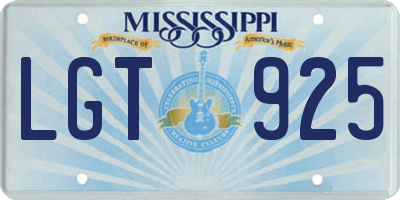 MS license plate LGT925