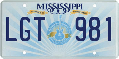MS license plate LGT981
