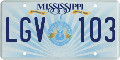 MS license plate LGV103