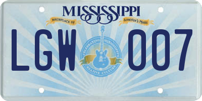 MS license plate LGW007
