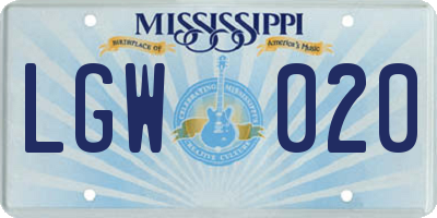 MS license plate LGW020