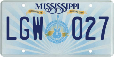 MS license plate LGW027