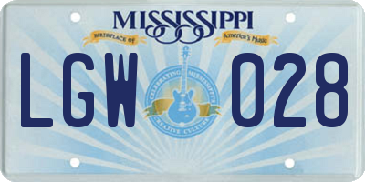 MS license plate LGW028