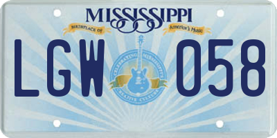MS license plate LGW058