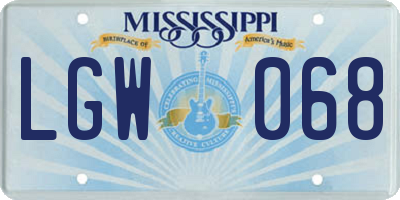 MS license plate LGW068