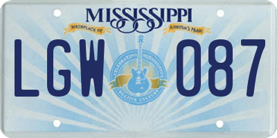 MS license plate LGW087