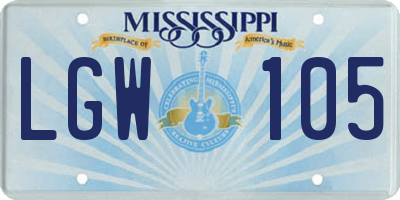 MS license plate LGW105