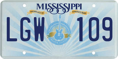 MS license plate LGW109
