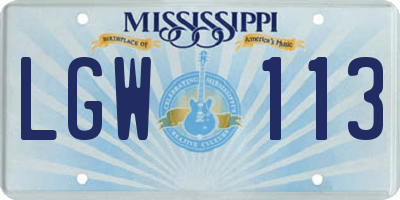 MS license plate LGW113