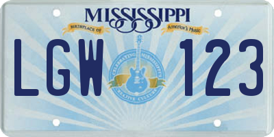 MS license plate LGW123