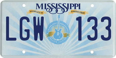 MS license plate LGW133