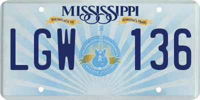 MS license plate LGW136
