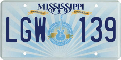 MS license plate LGW139