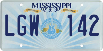 MS license plate LGW142