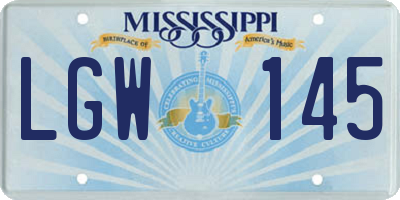 MS license plate LGW145