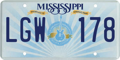 MS license plate LGW178