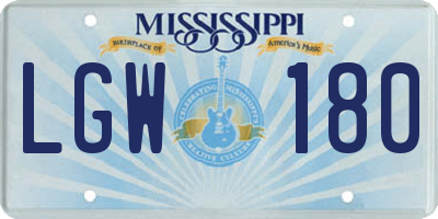 MS license plate LGW180
