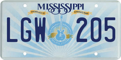 MS license plate LGW205