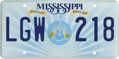MS license plate LGW218