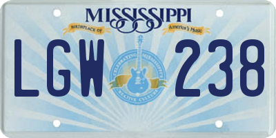 MS license plate LGW238